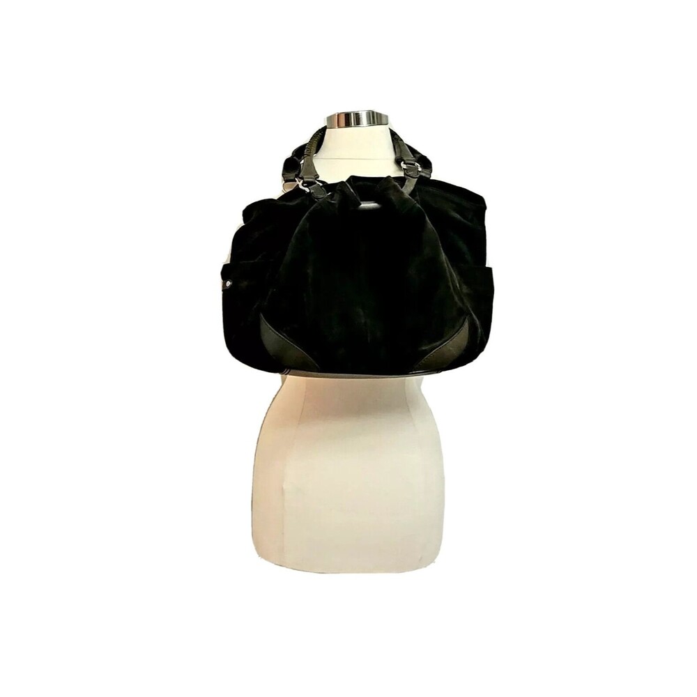 COLE HAAN Madelyn Black Suede leather trim Hobo Bucket Shoulder Handbag